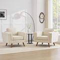 Kingfun Modern Accent Chair Set of 2 Living Room Chairs Chenille Reading Armchair Mid Century with Dual-Layer Armrests Solid Wood Frame Easy Assembly for Small Spaces Beige