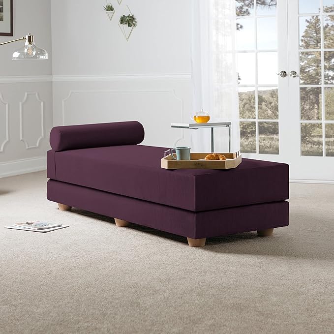 Jaxx Alon Daybed - Fold-Out Sleeper Chaise with Premium Memory Foam Queen-Size Mattress - Made in The USA - Pinot