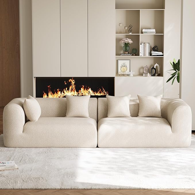 120 Oversized Sectional Couches for Living Room Comfy Plush Boneless Modular Sectional Sofa Modern Modular Couch Chenille Cloud Couch Sectionals 4 Seater No Assembly Needed Beige White