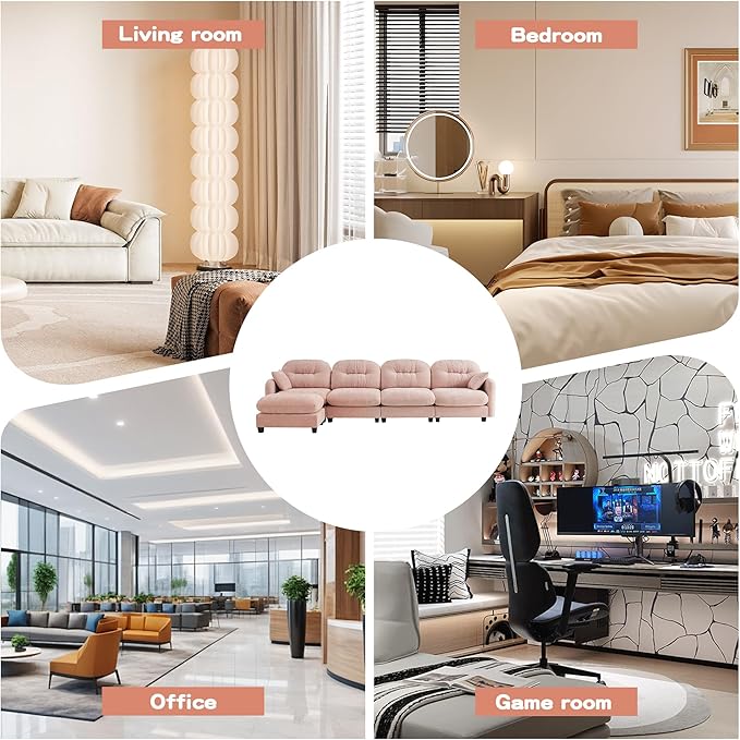 140'' Chenille Couch L-Shaped Sectional Sofa Ultra-Soft Comfort Memory Foam Cloud Couch with Pillows Sectional Couches for Living Room