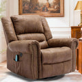 Manual Swivel Rocker Recliner with Heat and Vibration 360° Swivel Glider Rocking Recliner Ergonomic Lounge Massage Recliner Chairs with Side Pockets &amp USB Ports Nut Brown