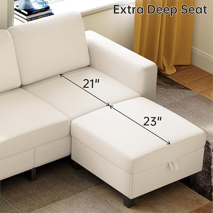 78 Sectional Sofa Couches for Living Room Beige Convertible L Shaped Couch with Storage Ottoman Deep Seat Pet-Friendly Linen Fabric Sofa Set for Small Space Apartment Dorm