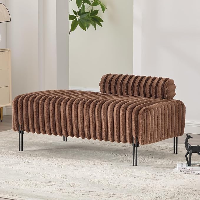49.6'' Loveseat Sofa Modern Faux Fur 2-Seater Couch with Adjustable Backrest Comfy Bench for Entryway End of Bed Boutique Dressing Room Bedroom (Brown).
