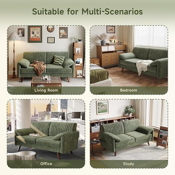 ONBRILL 64.5 Loveseat Sofa Chenille Loveseat Couch for Living Room 23.2 Deep Seat Love Seat with Padded Arms Comfy Modern Small Couches for Bedroom Small Spaces Dorms Office Green