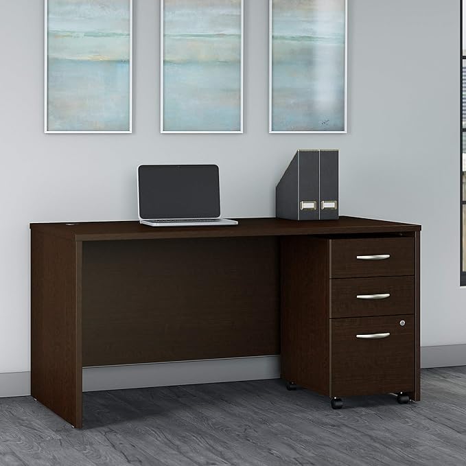 Bush Business Furniture Series C 60W x 30D Office Desk with 3 Drawer Mobile File Cabinet in Mocha Cherry