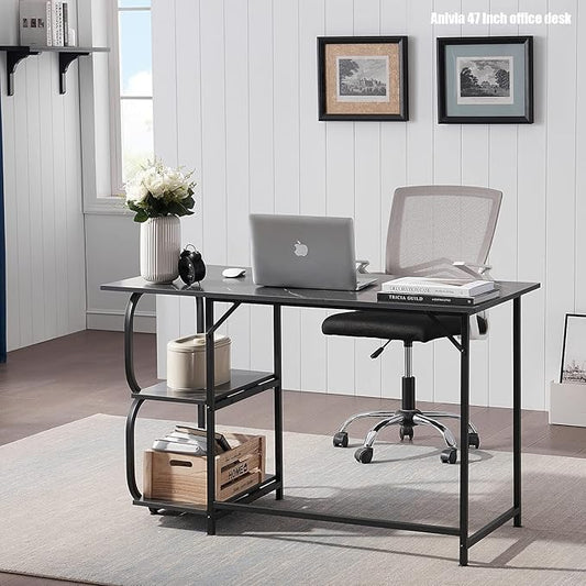 Anivia Gaming Computer Desk Small Home Office Desk with 2 Storage Shelves 47 Writing Desks Industrial Simple Style Wood Table Metal Frame for PC Laptop Notebook（Black） (47-B)