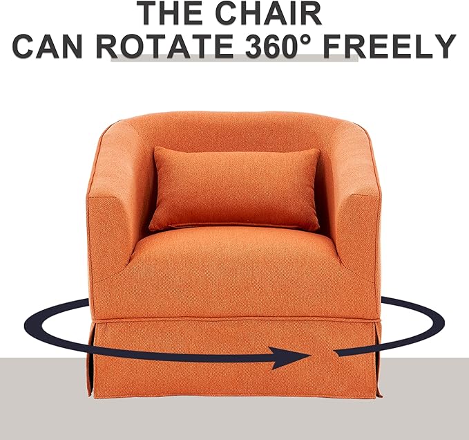 Swivel Barrel Chair with Ottoman Comfy Round Accent Sofa Chair for Living Room 360 Degree Swivel Accent Chair Armchair Leisure Reading Chair for Bedroom Hotel Office Lounge (Orange)