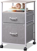 DEVAISE 2 Drawer Mobile File Cabinet Rolling Printer Stand with Open Storage Shelf Fabric Vertical Filing Cabinet fits A4 or Letter Size for Home Office Light Grey