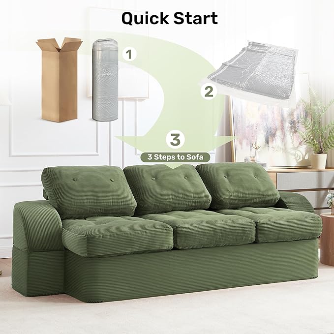 Convertible Sofa Bed3-Seater Boneless Couches for Living Room 2 in 1 Folding CouchFold Out Floor Couch with PillowsCloud Floor LoveseatFloor Futon Sleeper for Living Room Bedroom LoungeGreen