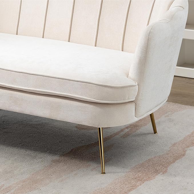 Modern Chenille Loveseat CouchFuton Small Sofa with Gold Metal Legs 2-Seater Upholstered Mini Sofa Couches for Small SpaceLiving Room Bedroom Office Dorm Studio Apartment Love Seat Couche(Ivory)