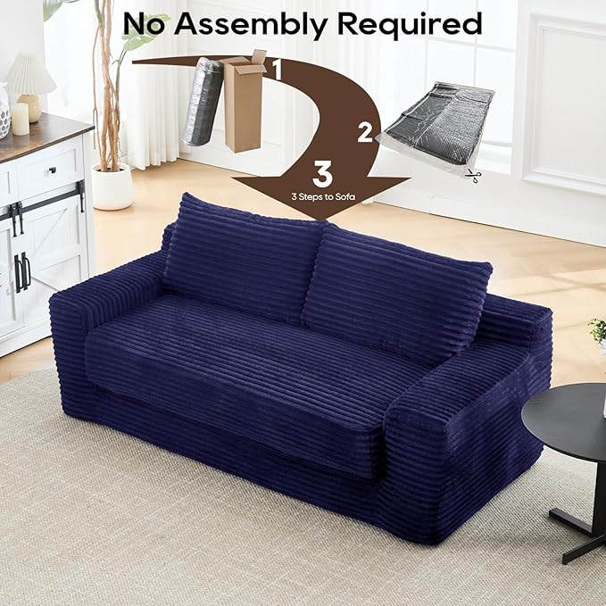 KIVENJAJA 70.87 Boneless Loveseat Sofa Modern 2-in-1 Convertible Sleeper Sofa Comfy Cloud Loveseat Couch Corduroy Small Boneless Couches for Living Room Small Space Bedroom Blue