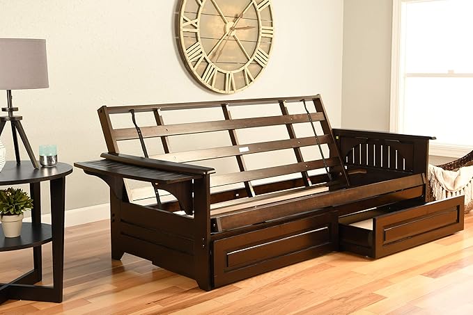 Kodiak Furniture Phoenix Full Size Futon In Espresso Finish With Storage Drawers Linen Cocoa