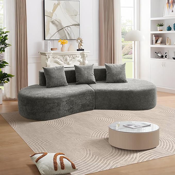 109 Modern Curved Sofa Raindrop Velvet Fabric 5 Seater Curved Shaped Sectional Couch for Living Room Bedroom Office No Assembly