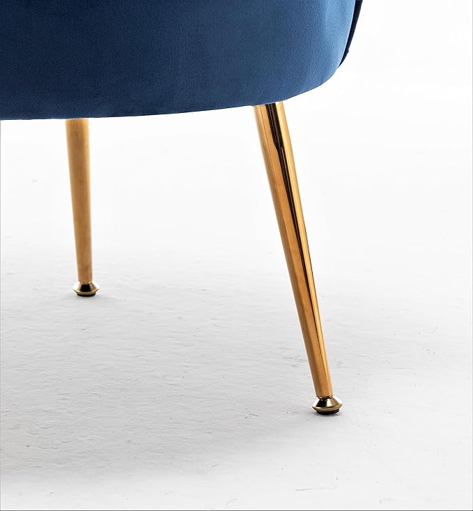 Velvet Barrel Accent Chair with Scalloped Silhouette and Gold Metal Legs Decorative Piece Suitable for Traditional Modern and Contemporary Spaces Navy Blue