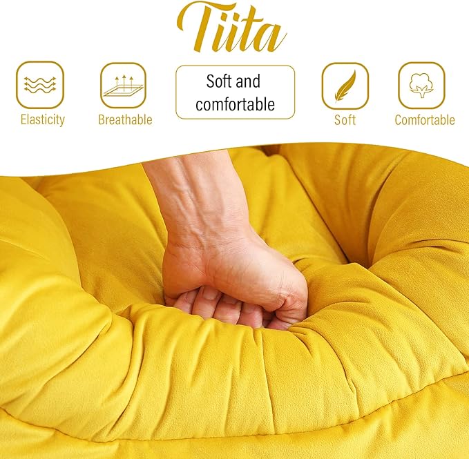 Tiita Lazy Chair with Ottoman Yellow Modern Large Accent Armchair Comfy Leisure Sofa Reading Chair with Footrest for Bedroom Living Room Dorm Rooms Garden Velvet Yellow
