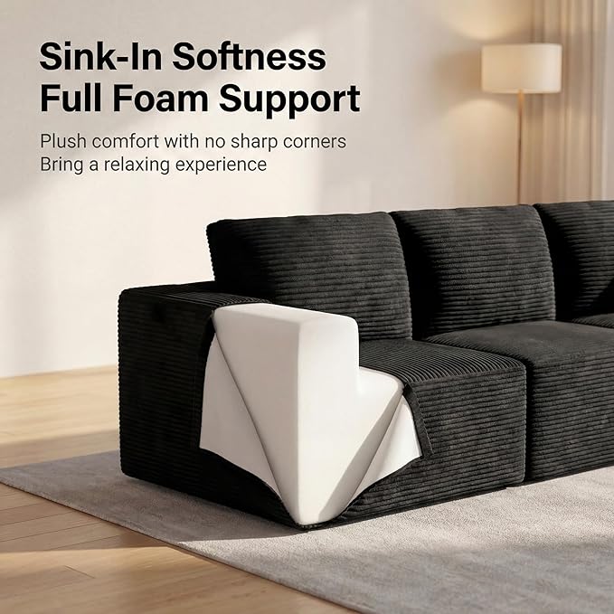 Homall Sectional Couches for Living Room Modern Boneless Couch with Deep Seat Upholstered Cloud Sofa No Assembly Required (Black Four-Seater Sofa)