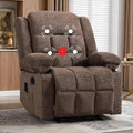 EBELLO Manual Recliner Chair for Adults with Vibration Massage and Lumbar Heating Soft Fabric Recliner Single Sofa for Living Room with Side Pocket and Two Cup Holders Brown
