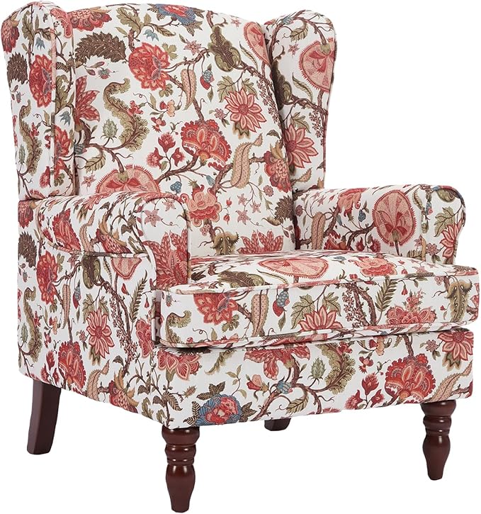 Chifee &amp Vingol Wingback Chair High Back Armchair Upholstered Living Room Chairs Comfy Single Sofa ChairRed