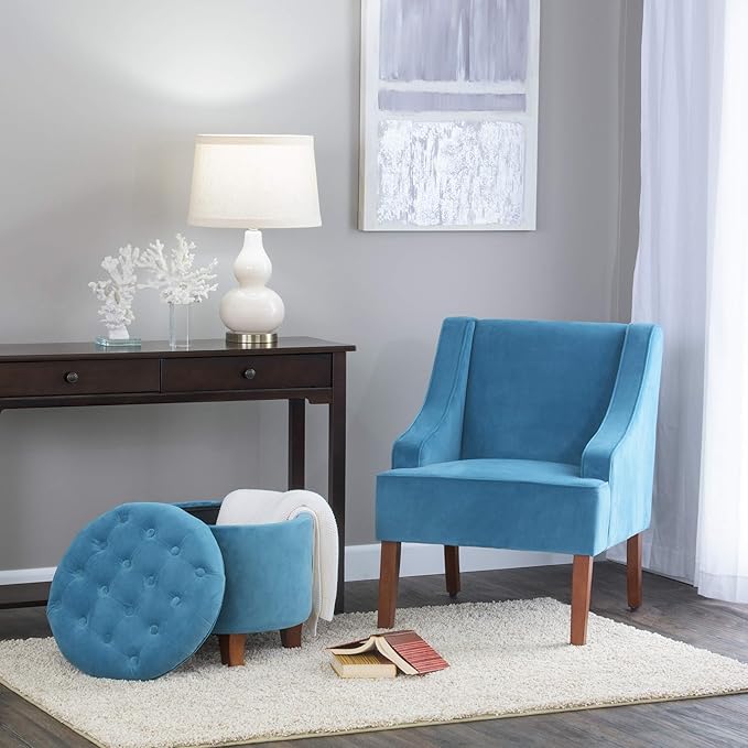 Homepop Home Decor | Upholstered Classic Swoop Arm Accent Chair | Accent Chairs for Living Room &amp Bedroom | Decorative Home Furniture Velvet Teal
