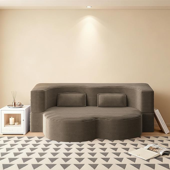 78 Convertible Sofa Bed 2-in-1 Folding Floor Couch with 2 Pillows Sleeper Sofa for Living Room and Bedroom No Assembly Required (Coffee Brown Corduroy Fabric)