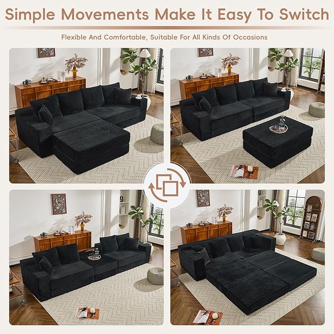 106 Modular Cloud Sofa - Boneless Couch Convertible Sectional with High Density Foam 4-in-1 Sofa Bed/Tatami/L-Shape Couch No Assembly Required