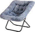 Foldable Saucer Chair with Soft Faux Fur Multi-Scene Lounge Chair for Living Room Bedroom Reading Chair for Adults &amp KidsMoon Chair (Gray)