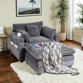 Oversized Chair with OttomanOversize Chaise LoungeReading Boneless Sofa BedChaise Lounge Chair Indoor with Side PocketSleeper Couch with USB&ampCup HolderCorduroy Sofa Couch for Living Room (Gre