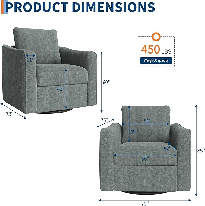 GarveeLife Accent Chair for Living Room 360° Swivel Reading Chair Modern Linen Fabric Armchair for Living Room Comfy Upholstered Single SofaChair Dark Green