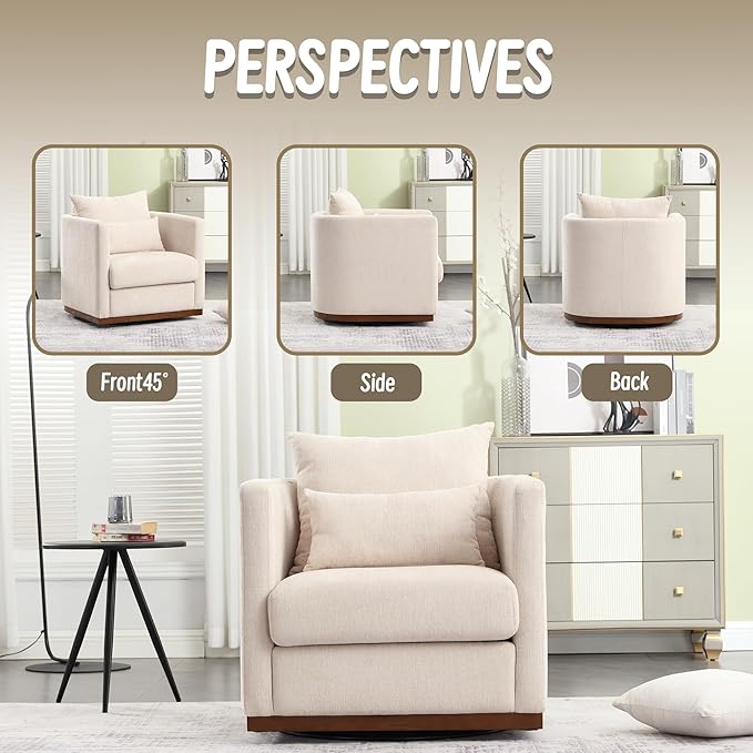 Swivel Barrel Chair Comfy Round Accent Sofa Chair for Living Room 360 Degree Swivel Barrel Club Chair Leisure Arm Chair for Nursery Hotel Bedroom Office Lounge (Beige)