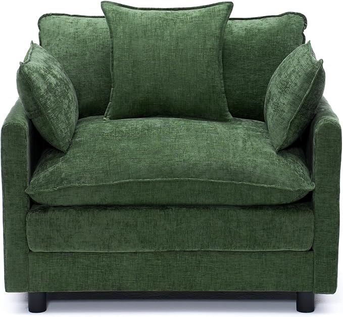 KEIKI Oversized Armchair with Ottoman Chenille Upholstered Sofa Bed Wide Accent Chair Perfect for Living Room Bedroom Apartment Green