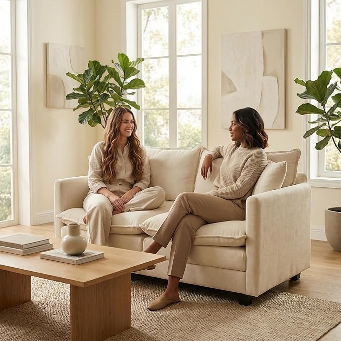 KYJ 50 Loveseat Sofa Couch 2 Seater Couch Small Mini Compact Chenille Cloud Sofa 27 Deep Seat with Detachable Pillow Cover for Bedroom Living Room Dorm Apartment Small Spaces 2-Beige