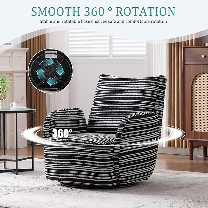 Modern Boucle Upholstered Accent Swivel Barrel ChairLeisure Club Lounge Chair with Sand-Rimmed Fabric and Metal Bracket for Living Room Bedroom Home Office (Black Boucle)