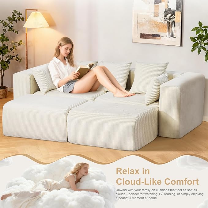 Redlife 117 Modular Sectional Sofa with Ottoman L Shaped Modular Couch Large Sectional Couches Corduroy Combination Sofas for Living Room Apartment Bedroom No Assembly Required Beige