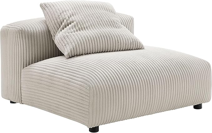 Modway Solace Modular Sofa Armless Chair in Almond - Oversized Corduroy Lounge Chair - Comfy Upholstered Single Sectional Sofa Chair - Modern Accent Lounge Chair for Living Room