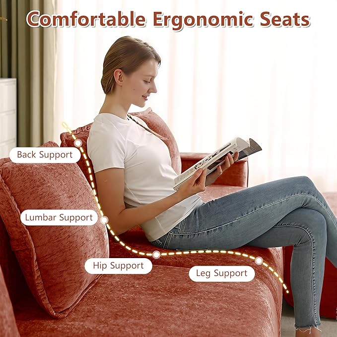 KEIKI 4Seat Modular Boneless Velvet Sofa Couch for Living Room Bedroom Studio Style Conscious Homeowners Luxurious Elegant Sophisticated Refined Design Stylish Design Red