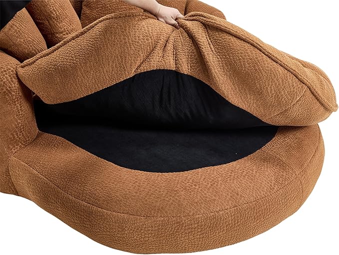 KEIKI 71 Chenille Round Boneless Sofa Couch Oversized Chaise Lounge Chair Couches Indoor No Assembly Required Floor Lazy Bean Bag Modern Sleeper Sofa Bed for Living Guest Room &amp Bedroom Brown