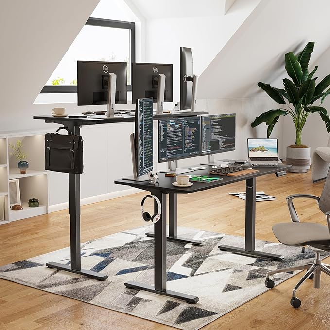 Electric Height Adjustable Standing Desk with Splice Board - Computer Gaming Desks Home Office Corner Desks Bedroom Craft Study Table Work Standing DeskBlack