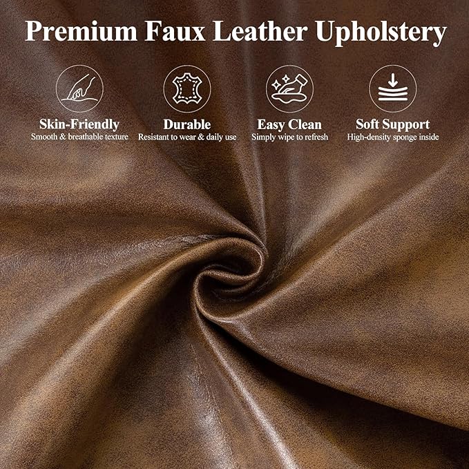 Modern Mid-Century Faux Leather Accent Chair Upholstered Armchair with Curved Backrest Sturdy Metal Base Living Room Bedroom &amp Reading NookBrown