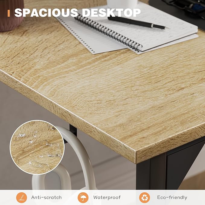 Shahoo Office Computer Desk 40 Inch Student Home Table for Writing Work with Headphone Hook and Storage Bag Light Oak