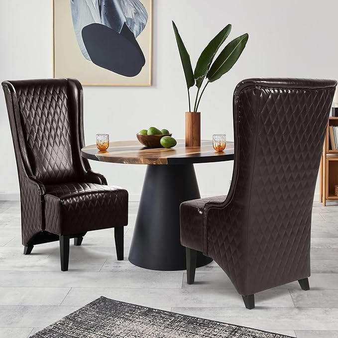GDFStudio 23 Wide High Back Accent Chair Upholstered Wingback Chair Armless Design Modern Vintage High Back Chair with Soft Padded Seat and Wooden Legs for Living Room Bedroom Dark Brown+PU