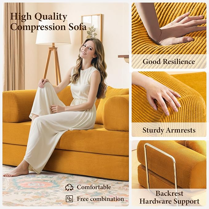 Convertible Floor Sofa Bed Corduroy Modular Floor Couch with Pillow Comfy Modern Sofa Convertible Folding Couches for Living Room Bedroom