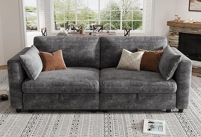 KKL Modular Sectional Sofa Couches for Living Room Loveseat Sofa Couch with Adjustable Backrest 2 Seater Sofa Couch with Comfy Cushion Chenille Grey