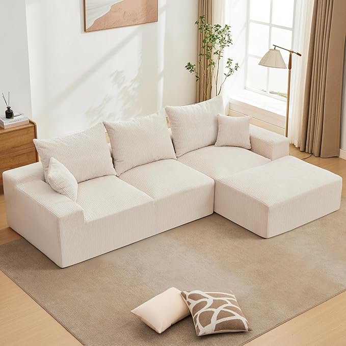 110 Modular Sectional Sofa Couches for Living Room Cloud Memory Boneless Couch No Assembly RequiredComfy Cloud 3-Seater Couch with Chaise Memory Foam Sofa for Offices Bedroom and Apartment