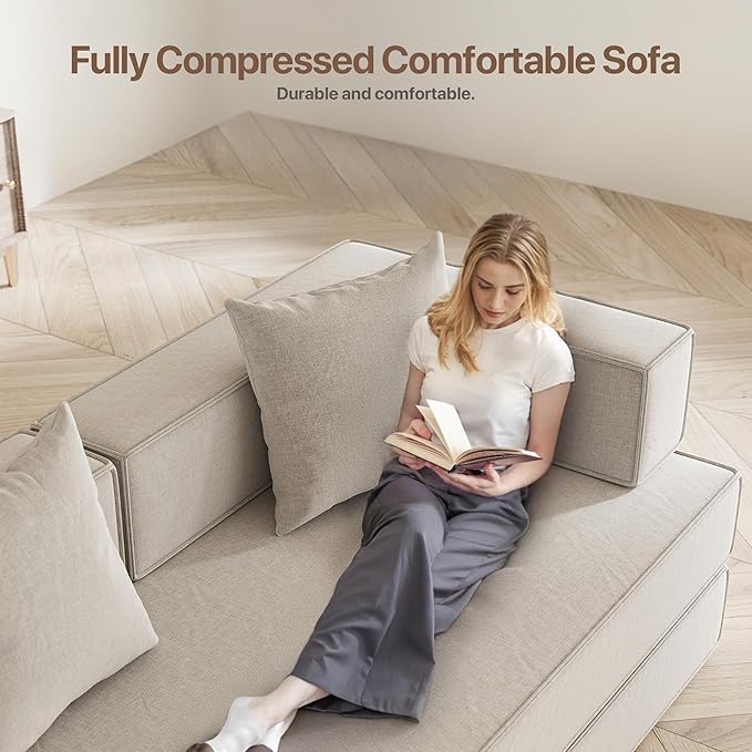 Claiks 4-in-1 Convertible Sofa Bed82 Inch Compression Sofa with Corduroy Fabric Pull Out Sleeper Sofa with 2 Pillows &amp 4 Side Pockets for Living Room Bedroom ApartmentNo Assembly RequiredBeige