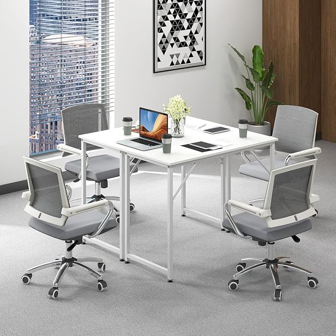 Giantex 40-Inch White Computer Desk Home Office Desk with Heavy-Duty Metal Frame Modern Simple Gaming Table PC Workstation Versatile Small Desk for Bedroom Small Spaces