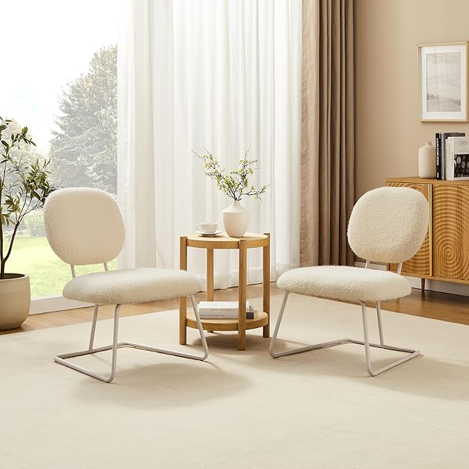 Zouron Accent Chairs Set of 2 Fabric Slipper Chairs Upholstered Single Sofa Chairs for Living Room Bedroom Apricot