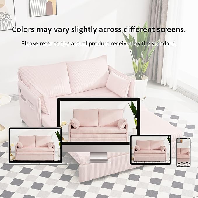 GDFStudio 55 Convertible Sofa Bed 3-in-1 Sofa Bed Couch with Pull Out Design Corduroy Sleeper Sofas with USB Ports &amp Side Pocket Modern Loveseat Sleeper for Living Room Bedroom Small Space Pi