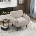 Lexicon Mid Century Modern Accent Chair with Dark Brown Solid Wood Leg Velvet Upholstered Living Room Chair Lounge Arm Chair Tufted Detail Single Sofa Chair Comfortable Reading Chair Brown