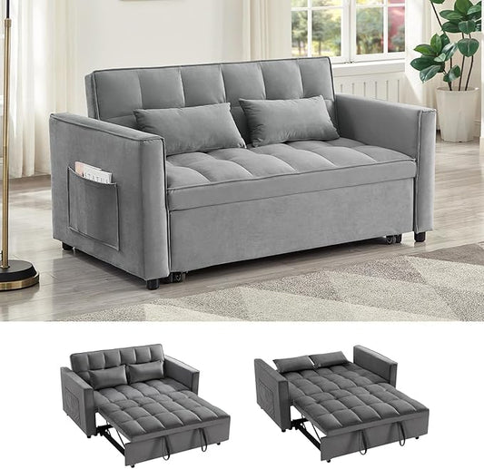 Loveseat Sleeper Sofa 3 in 1 Convertible Sofa Bed Adjustable Backrest Comfy Pull Out Couch Modern Upholstered Sofa for Living Room Bedroom Apartment Small Space (a-Grey)