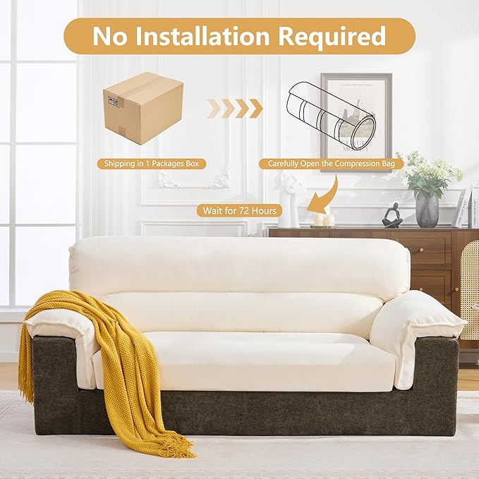 80'' Boneless Loveseat Sofa Oversized 2 Seater Couches Chenille Memory Foam Deep Seat Sofa for Living Room No Assembly Brown